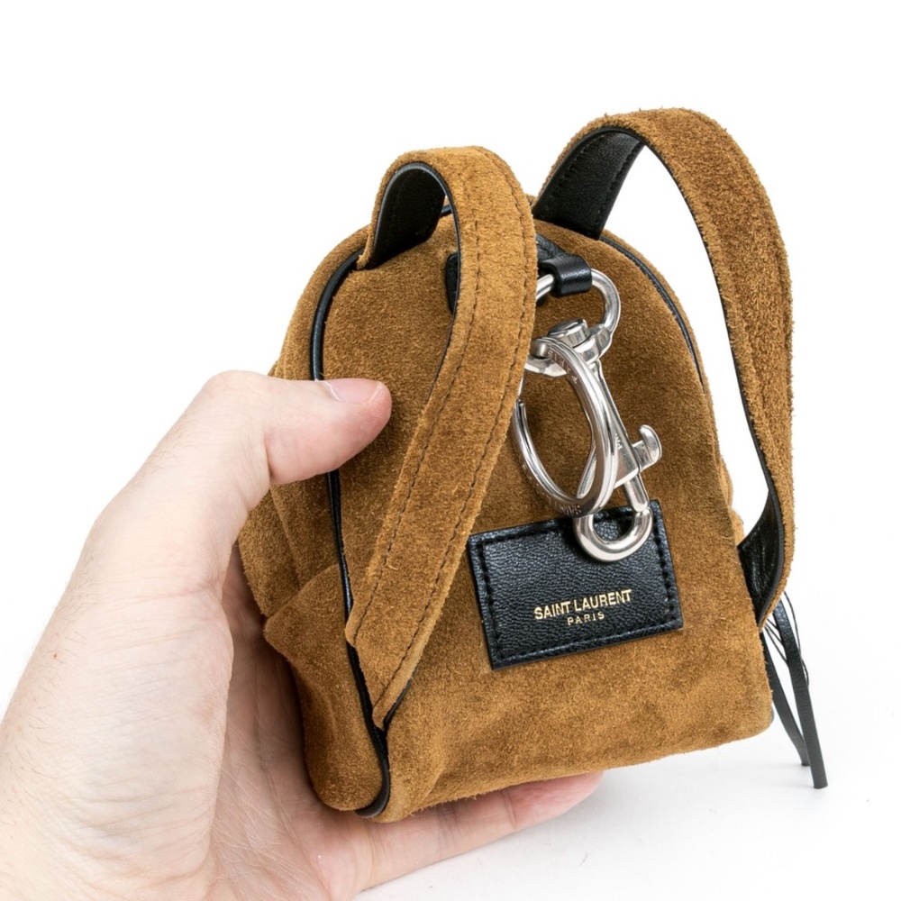 Saint Laurent Brown Suede Mini Backpack Key Holder – 5” 🎒✨ - Picture 9 of 10